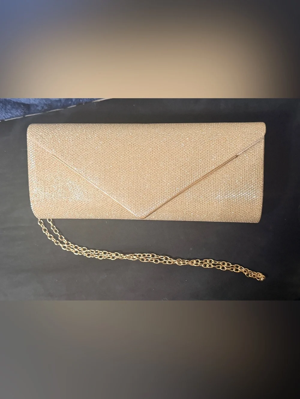 Gold Sparkle Envelope Clutch with Chain Strap